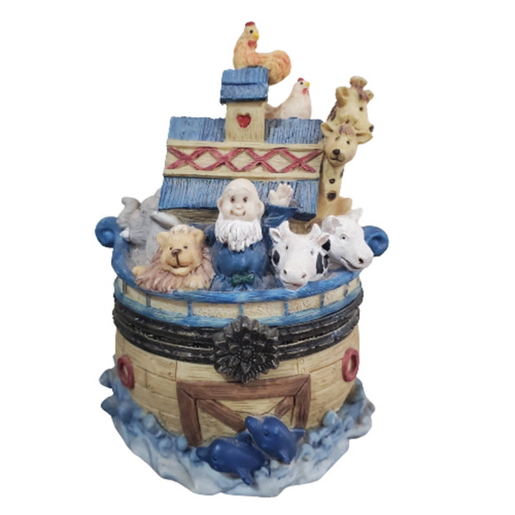 Vintage Noah's Ark Jewelry Trinket Box 3.5" - Picture 1 of 8
